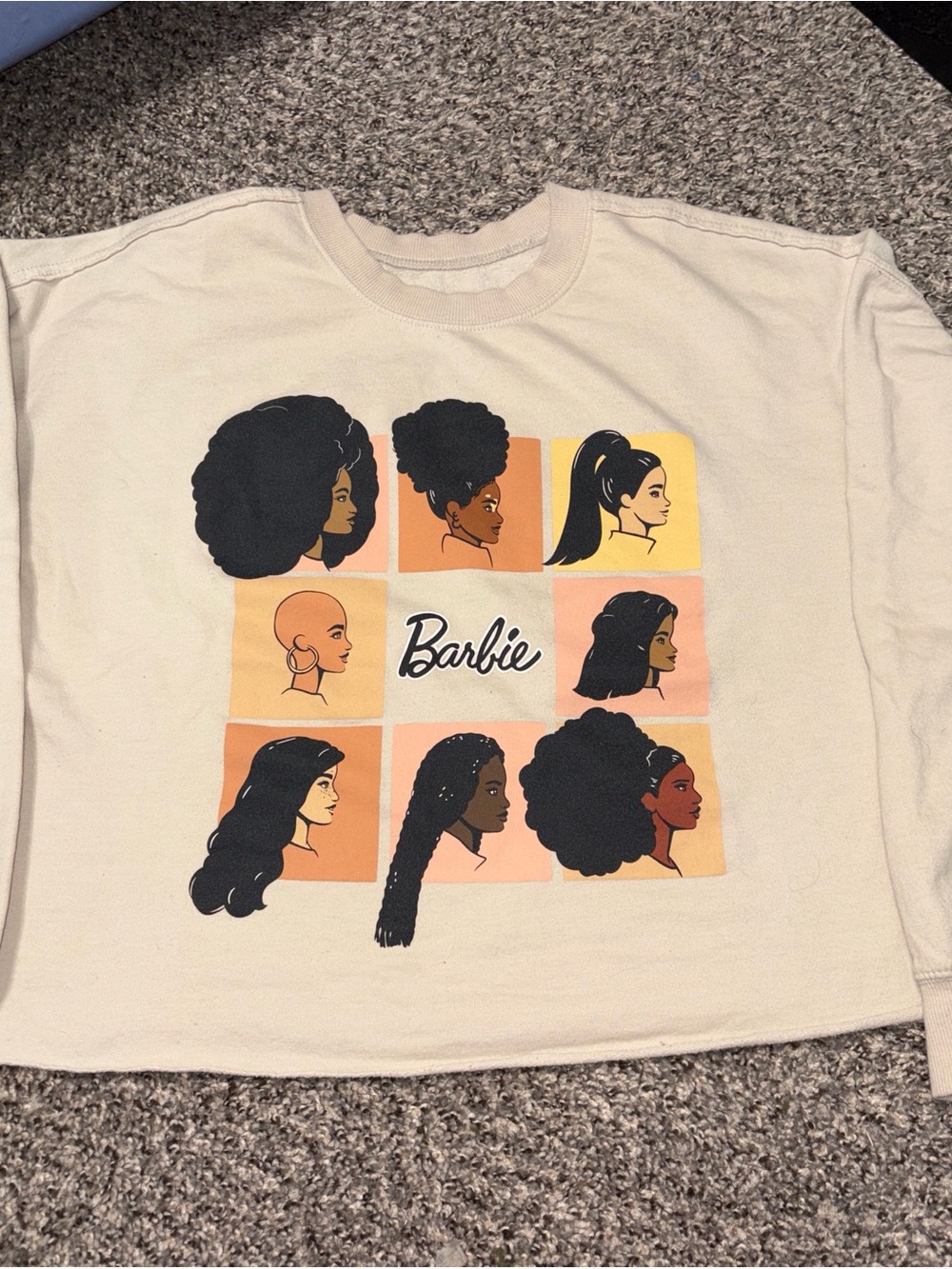 Barbie Cream Sweatshirt with Multicolor Warm-Tone Portrait Panels